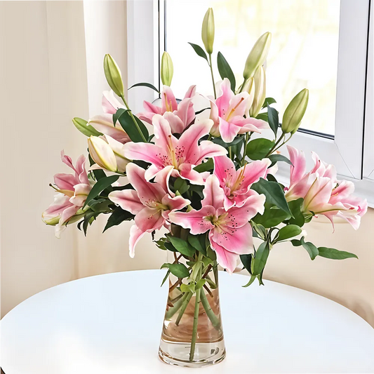 Vase of Pink Lilies