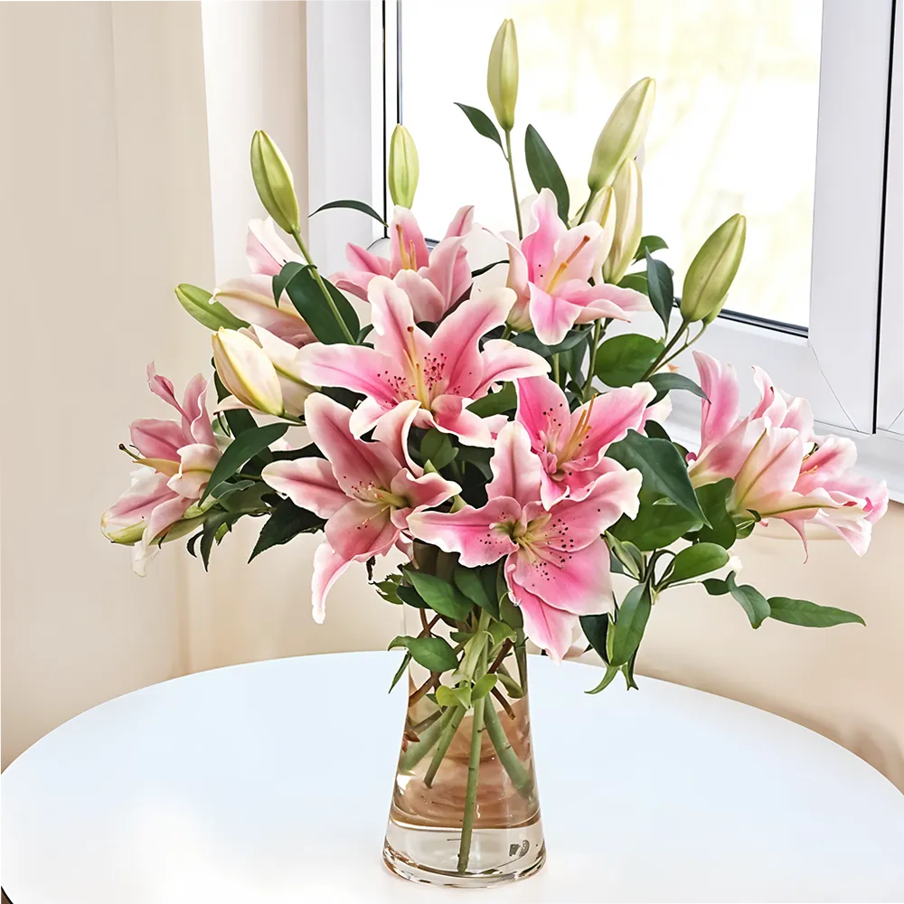 Vase of Pink Lilies