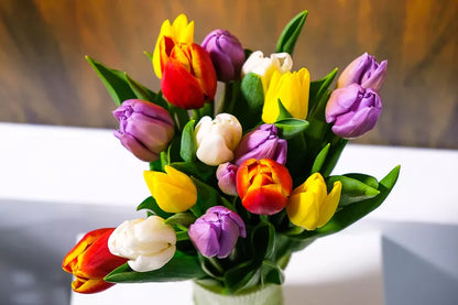 Vase Of Mixed Tulips